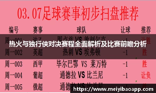 热火与独行侠对决赛程全面解析及比赛前瞻分析